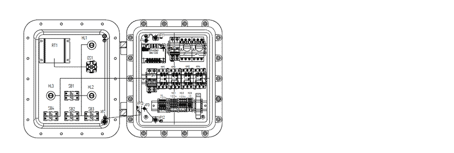 Пример компоновки шкафа управления УНВ(В)-3545Х/ВС-135-02.01 с открытой крышкой
