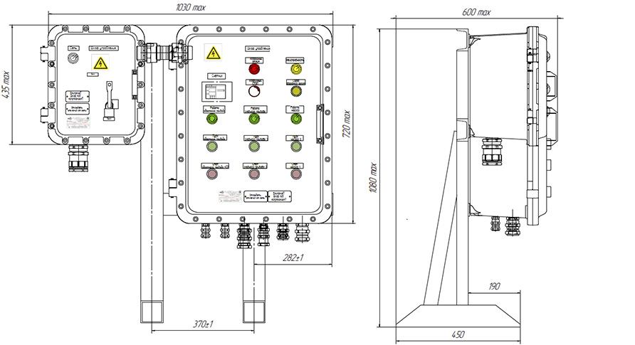 Внешний вид и габаритные размеры корпуса шкафа управления УНВ(В)-3545Х/5672Х/Ц-57-01